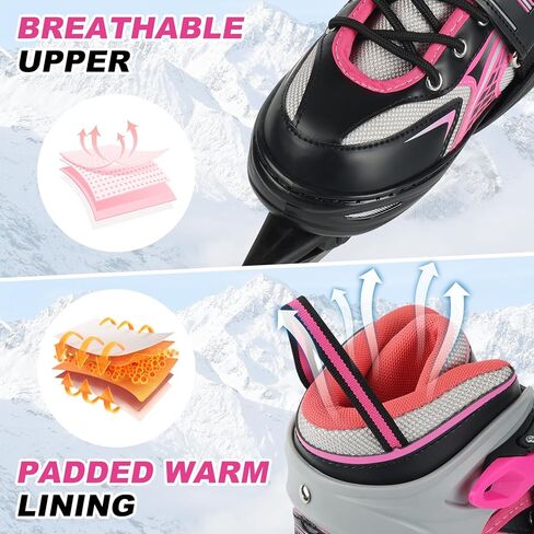 زلاجات ثلجية قابلة للتعديل للأطفال الأولاد والبنات، 4 مقاسات قابلة للتعديل، بطانة دافئة ومريحة للمبتدئين من سن 3 إلى 12 سنة، أحذية تزلج في الهواء الطلق وحلبة التزلج على الجليد in Kuwait