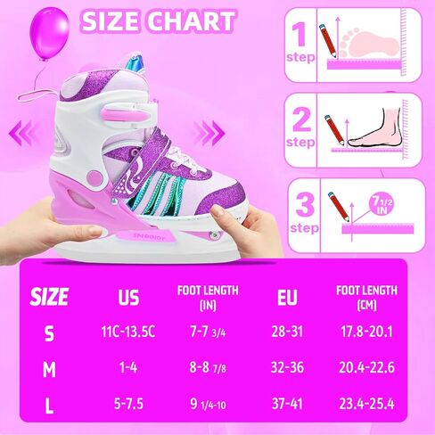 Boys Girls Ice Skates Adjustable, Smooth Blade Iceskates Age 3-12, Comfortable Lining Ice Skating Shoes for Kids Youth Beginner, Perfect for Outdoor and Indoor Rink in Saudi Arabia
