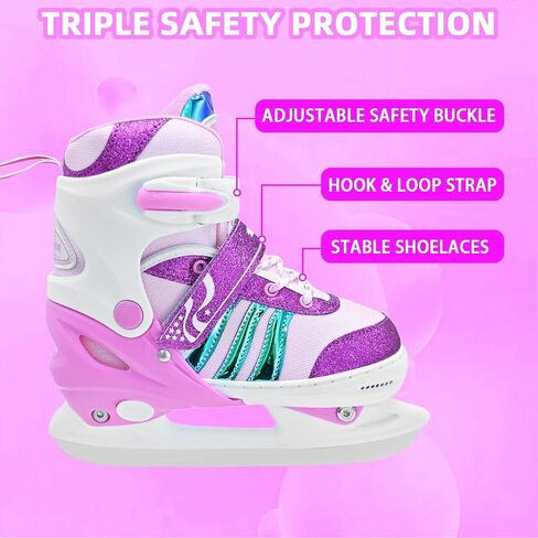 Boys Girls Ice Skates Adjustable, Smooth Blade Iceskates Age 3-12, Comfortable Lining Ice Skating Shoes for Kids Youth Beginner, Perfect for Outdoor and Indoor Rink in Saudi Arabia