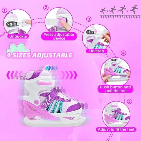Boys Girls Ice Skates Adjustable, Smooth Blade Iceskates Age 3-12, Comfortable Lining Ice Skating Shoes for Kids Youth Beginner, Perfect for Outdoor and Indoor Rink in Saudi Arabia