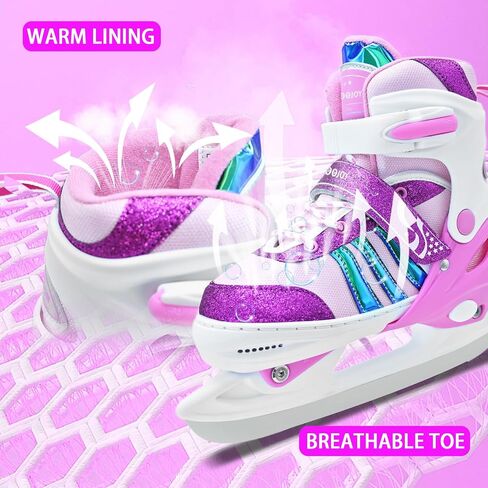 Boys Girls Ice Skates Adjustable, Smooth Blade Iceskates Age 3-12, Comfortable Lining Ice Skating Shoes for Kids Youth Beginner, Perfect for Outdoor and Indoor Rink in Saudi Arabia