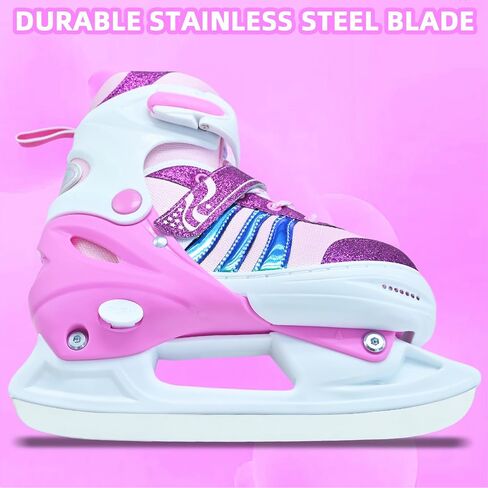 Boys Girls Ice Skates Adjustable, Smooth Blade Iceskates Age 3-12, Comfortable Lining Ice Skating Shoes for Kids Youth Beginner, Perfect for Outdoor and Indoor Rink in Saudi Arabia