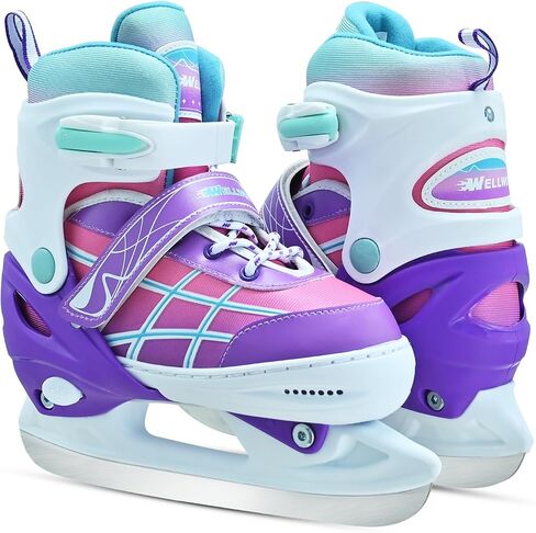Kids Ice Skates for Boys and Girls, Adjustable Ice Skating Shoes for Beginner Ages 4-12, Gradient Pink Purple Green Iceskates for Outdoor and Rank in Saudi Arabia