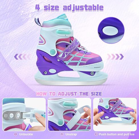 Kids Ice Skates for Boys and Girls, Adjustable Ice Skating Shoes for Beginner Ages 4-12, Gradient Pink Purple Green Iceskates for Outdoor and Rank in Saudi Arabia