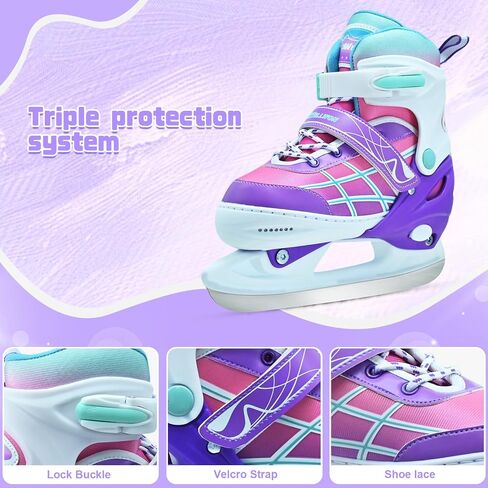 Kids Ice Skates for Boys and Girls, Adjustable Ice Skating Shoes for Beginner Ages 4-12, Gradient Pink Purple Green Iceskates for Outdoor and Rank in Saudi Arabia