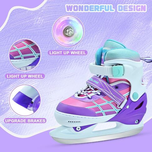 Kids Ice Skates for Boys and Girls, Adjustable Ice Skating Shoes for Beginner Ages 4-12, Gradient Pink Purple Green Iceskates for Outdoor and Rank in Saudi Arabia