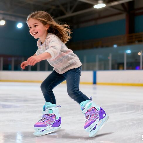 Kids Ice Skates for Boys and Girls, Adjustable Ice Skating Shoes for Beginner Ages 4-12, Gradient Pink Purple Green Iceskates for Outdoor and Rank in Saudi Arabia