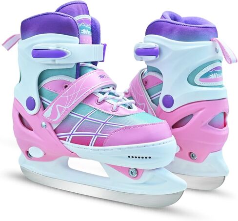 Kids Ice Skates for Boys and Girls, Adjustable Ice Skating Shoes for Beginner Ages 4-12, Gradient Pink Purple Green Iceskates for Outdoor and Rank in Saudi Arabia