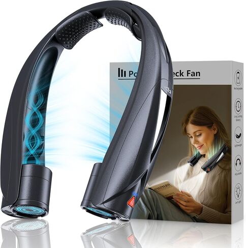 مروحة الرقبة - مروحة رقبة محمولة مع ضوء كتاب LED، بطارية طويلة 6-20 ساعة، 6 سرعات قابلة للتعديل، قابلة لإعادة الشحن عبر USB-C، مروحة يمكن ارتداؤها بدون استخدام اليدين، مروحة تبريد شخصية للرجال والنساء في الهواء الطلق داخل المنزل in Kuwait