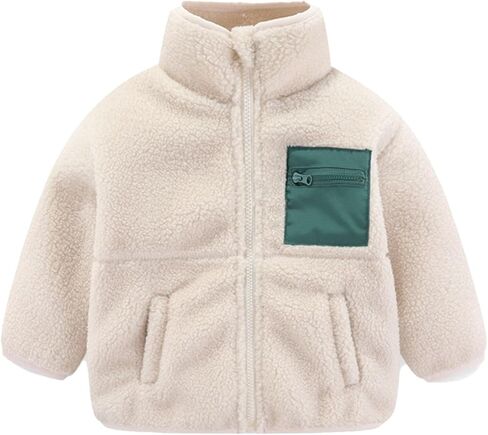 Boys Girls Fleece Jacket Full-Zip Mock Sherpa Lined Coat Color-Block Fuzzy Zipper Pockets Windproof Outerwear in Saudi Arabia