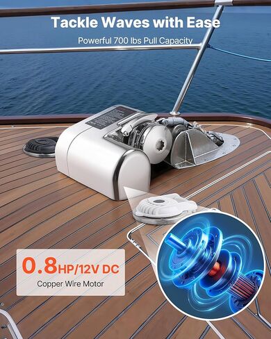 VEVOR Fishing Windlass, 12V DC 600W, Windlass Anchor Systems Fit for 1/4-Inch Chain or 9/16 & 5/8 Inch Nylon Rope, Max Pull 573 lbs, 316 Stainless Steel Construction, for Boats 23-29.5 ft in Kuwait