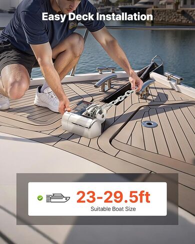 VEVOR Fishing Windlass, 12V DC 600W, Windlass Anchor Systems Fit for 1/4-Inch Chain or 9/16 & 5/8 Inch Nylon Rope, Max Pull 573 lbs, 316 Stainless Steel Construction, for Boats 23-29.5 ft in Kuwait