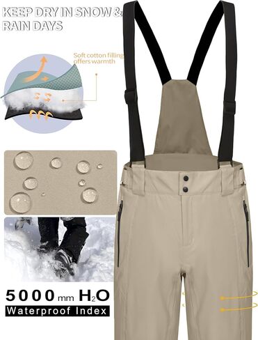 Mapamyumco Mens Snow Bibs Waterproof Stretch Ski Pants Insulated Snowboard Pant with Detachable Suspenders for Outdoor Hiking in Saudi Arabia