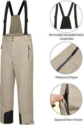 Mapamyumco Mens Snow Bibs Waterproof Stretch Ski Pants Insulated Snowboard Pant with Detachable Suspenders for Outdoor Hiking in Saudi Arabia