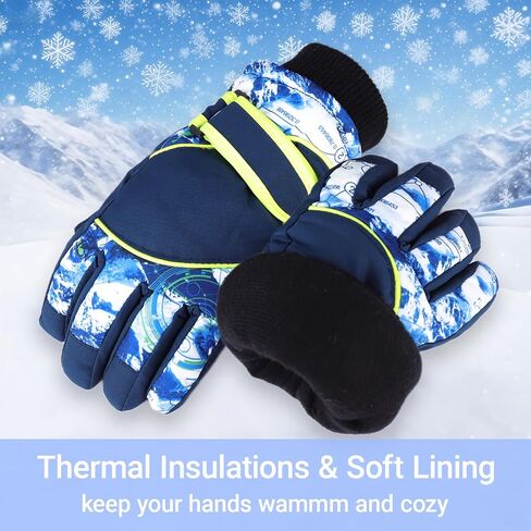 Boys Winter Snow Gloves Kids Windproof Cold Weather Ski Gloves with Thick Plush for 5-8Years in Kuwait