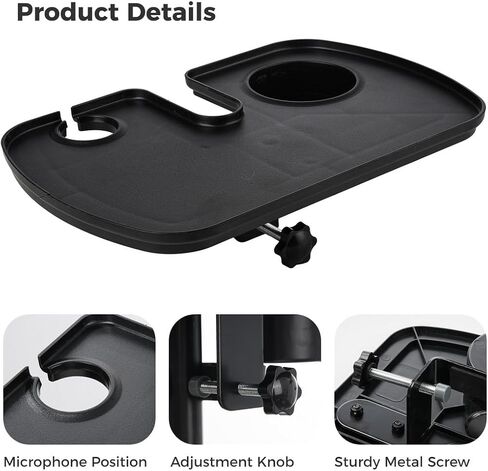 Adjustable Microphone Stand Tray, Clamp-On Utility Shelf With Drink & Mic Holders For Recording, Streaming, Karaoke, Performance in Saudi Arabia