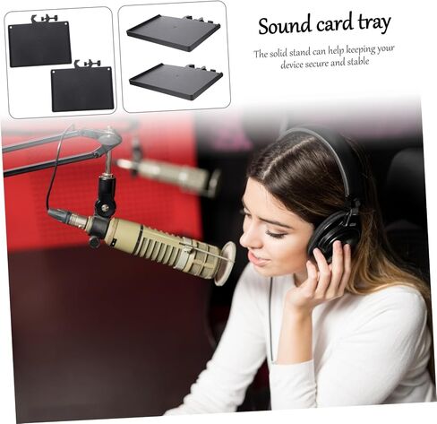 2pcs Microphone Stand Tray with Abs Clamp Shelf Durable Sound Card Holder for Live Broadcast Stage Studio Office and Recording Accessories Storage Black in Saudi Arabia