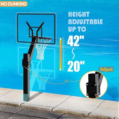 Swimming Pool Basketball Hoop Set with Standard 18'' Rim, All Aluminum Alloy, 3 Balls, 3 Colors, Adjustable Height, Detachable in Saudi Arabia