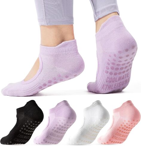 CoolMate Pilates Socks with Grips for Women, Yoga Socks, Crew Non Slip Women for Workout, Barre, Pilates Gifts in Kuwait