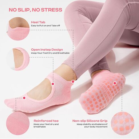 CoolMate Pilates Socks with Grips for Women, Yoga Socks, Crew Non Slip Women for Workout, Barre, Pilates Gifts in Kuwait
