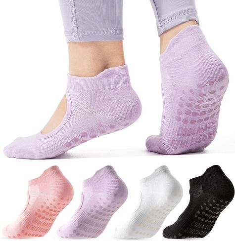 CoolMate Pilates Socks with Grips for Women, Yoga Socks, Crew Non Slip Women for Workout, Barre, Pilates Gifts in Kuwait