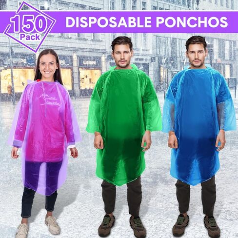 Pasimy 150 Pcs Disposable Rain Ponchos Bulk for Adults Emergency Ponchos with Hood for Man Women Travelling Camping Hiking in Saudi Arabia
