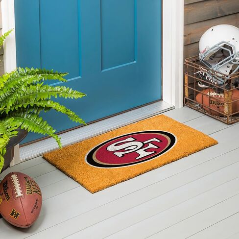 ممسحة أرجل من ألياف جوز الهند الطبيعية من فريق سبورتس أمريكا NFL سان فرانسيسكو 49ers | شعار الفريق الرسمي بالألوان الكاملة | 28 × 16 بوصة | عدم الانزلاق مرة أخرى | سجادات أرضية ترحيب للباب الأمامي | ديكور منزلي لمدخل داخلي وخارجي in Saudi Arabia
