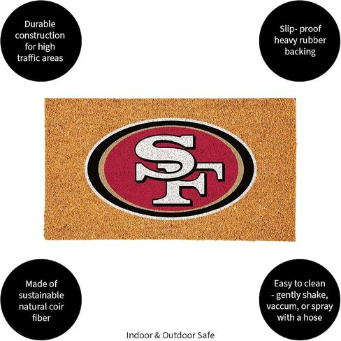ممسحة أرجل من ألياف جوز الهند الطبيعية من فريق سبورتس أمريكا NFL سان فرانسيسكو 49ers | شعار الفريق الرسمي بالألوان الكاملة | 28 × 16 بوصة | عدم الانزلاق مرة أخرى | سجادات أرضية ترحيب للباب الأمامي | ديكور منزلي لمدخل داخلي وخارجي in Saudi Arabia