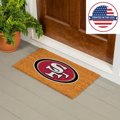 ممسحة أرجل من ألياف جوز الهند الطبيعية من فريق سبورتس أمريكا NFL سان فرانسيسكو 49ers | شعار الفريق الرسمي بالألوان الكاملة | 28 × 16 بوصة | عدم الانزلاق مرة أخرى | سجادات أرضية ترحيب للباب الأمامي | ديكور منزلي لمدخل داخلي وخارجي in Saudi Arabia