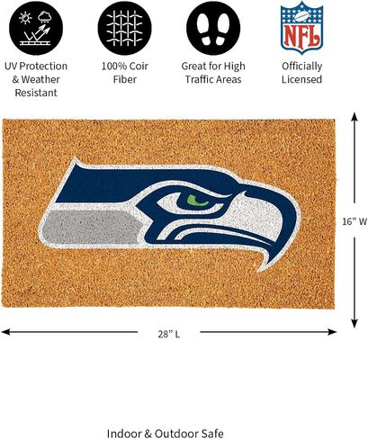 Team Sports America NFL Seattle Seahawks Coir Doormat 36"x24", Officially Licensed Team Logo, Extra Large Front Door Mat, Outdoor Indoor Entrance Rug, Non-Slip Welcome Mat for Porch Patio in Saudi Arabia