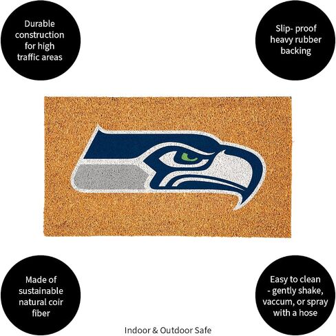 Team Sports America NFL Seattle Seahawks Coir Doormat 36"x24", Officially Licensed Team Logo, Extra Large Front Door Mat, Outdoor Indoor Entrance Rug, Non-Slip Welcome Mat for Porch Patio in Saudi Arabia
