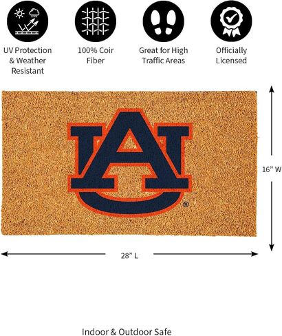 ممسحة من ألياف جوز الهند الطبيعية بجامعة تيم سبورتس أمريكا NCAA Auburn University | شعار الفريق الرسمي بالألوان الكاملة | 28 × 16 بوصة | عدم الانزلاق مرة أخرى | سجادات أرضية ترحيب للباب الأمامي | ديكور منزلي لمدخل داخلي وخارجي in Saudi Arabia