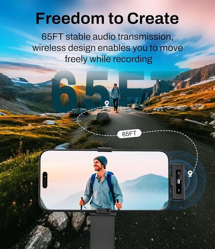 ميكروفون Lavalier لاسلكي لـ USB-C، ميكروفون بمشبك التوصيل والتشغيل مع تقليل الضوضاء النشط، عمر بطارية طويل، توافق واسع مع iPhone 15/Android/PC/Vlog/YouTube in Kuwait