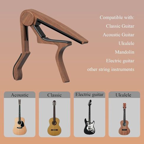 Guitar Capo for Acoustic, Classical, Electric Guitars, Ukulele, Mandolin, Banjo, and other string musical instruments, Quick Release, Memory Silicone Pad, Buzzing-Free (Black & Rosewood) in Saudi Arabia