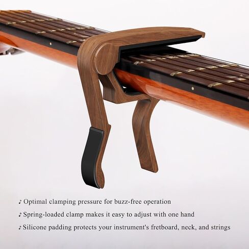 Guitar Capo for Acoustic, Classical, Electric Guitars, Ukulele, Mandolin, Banjo, and other string musical instruments, Quick Release, Memory Silicone Pad, Buzzing-Free (Black & Rosewood) in Saudi Arabia