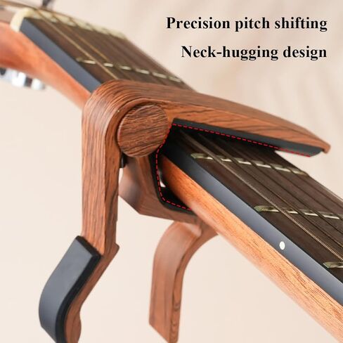 Guitar Capo for Acoustic, Classical, Electric Guitars, Ukulele, Mandolin, Banjo, and other string musical instruments, Quick Release, Memory Silicone Pad, Buzzing-Free (Black & Rosewood) in Saudi Arabia