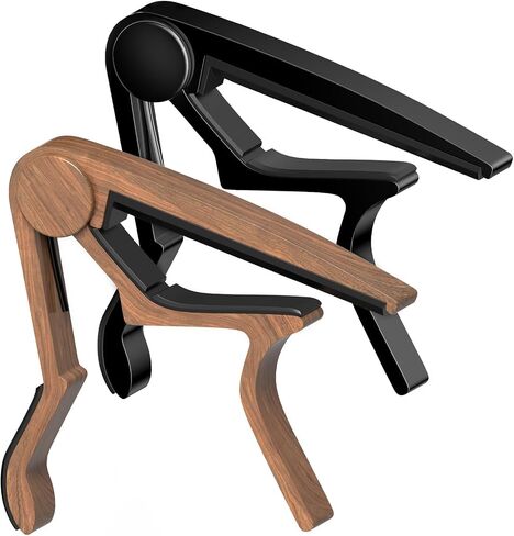 Guitar Capo for Acoustic, Classical, Electric Guitars, Ukulele, Mandolin, Banjo, and other string musical instruments, Quick Release, Memory Silicone Pad, Buzzing-Free (Black & Rosewood) in Saudi Arabia