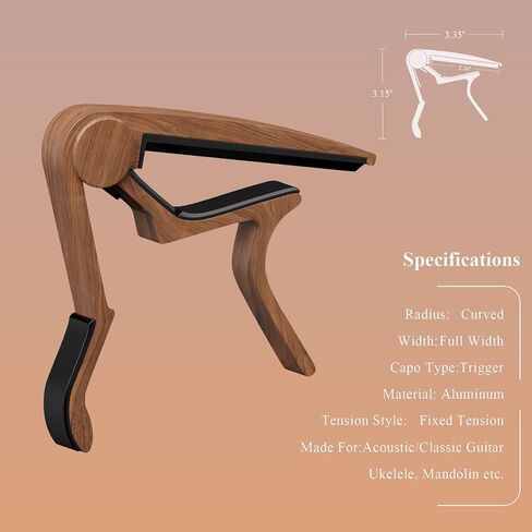 Guitar Capo for Acoustic, Classical, Electric Guitars, Ukulele, Mandolin, Banjo, and other string musical instruments, Quick Release, Memory Silicone Pad, Buzzing-Free (Black & Rosewood) in Saudi Arabia