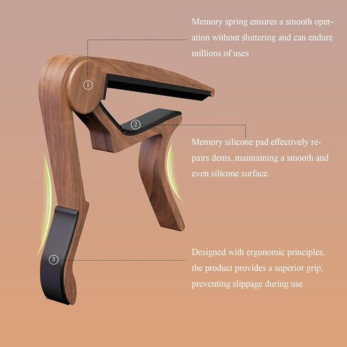Guitar Capo for Acoustic, Classical, Electric Guitars, Ukulele, Mandolin, Banjo, and other string musical instruments, Quick Release, Memory Silicone Pad, Buzzing-Free (Black & Rosewood) in Saudi Arabia