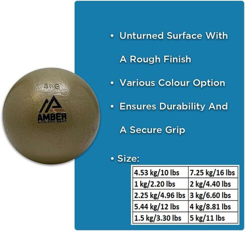 Amber Athletic Gear Cast Iron Shot Put Weights 1kg - 7.25kg (2.20lb - 16lb) - Ideal for Track & Field Training - Color May Vary (7.25 kg/16 lbs) in Saudi Arabia