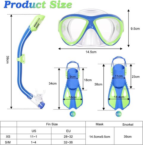 Snorkeling Gear for Kids Ages 5-15, 4 in 1 Mask Fins Snorkel Set with HD Tempered Glass Panoramic View Anti-Fog Mask, Dry Top Snorkel, Adjustable Trek Fins, and Mesh Bag, Kids Snorkel Set for Youth in Saudi Arabia