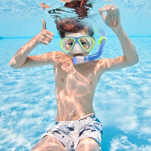 Snorkeling Gear for Kids Ages 5-15, 4 in 1 Mask Fins Snorkel Set with HD Tempered Glass Panoramic View Anti-Fog Mask, Dry Top Snorkel, Adjustable Trek Fins, and Mesh Bag, Kids Snorkel Set for Youth in Saudi Arabia