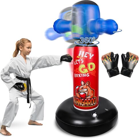 كيس ملاكمة للأطفال، أكياس ملاكمة شديدة التحمل من Hyperzoo تدور 360 درجة وقابلة للنفخ للأطفال، حقيبة ملاكمة ثقيلة قائمة بذاتها، هدية عيد ميلاد للأولاد والبنات 3+ مع قفازات، 63 بوصة in Kuwait