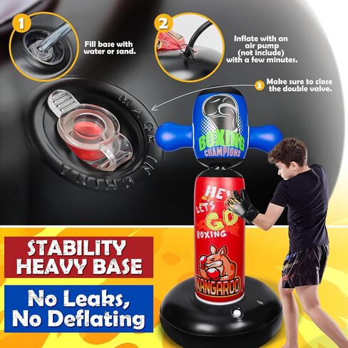 كيس ملاكمة للأطفال، أكياس ملاكمة شديدة التحمل من Hyperzoo تدور 360 درجة وقابلة للنفخ للأطفال، حقيبة ملاكمة ثقيلة قائمة بذاتها، هدية عيد ميلاد للأولاد والبنات 3+ مع قفازات، 63 بوصة in Kuwait