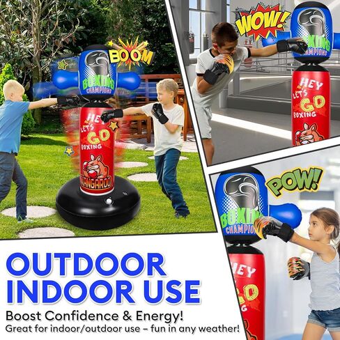 كيس ملاكمة للأطفال، أكياس ملاكمة شديدة التحمل من Hyperzoo تدور 360 درجة وقابلة للنفخ للأطفال، حقيبة ملاكمة ثقيلة قائمة بذاتها، هدية عيد ميلاد للأولاد والبنات 3+ مع قفازات، 63 بوصة in Kuwait