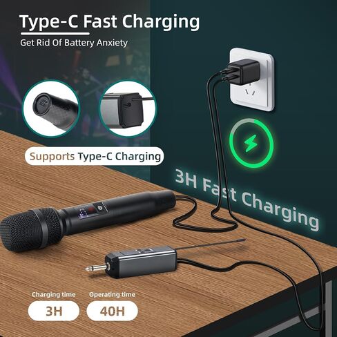 Wireless Microphones, Wireless Bluetooth Karaoke Microphone with Rechargeable Receiver(50hrs - 260 Ft Range), Karaoke Microphone Set for Singing, Wedding, DJ, Party, Speech, Church in Saudi Arabia