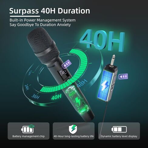 Wireless Microphones, Wireless Bluetooth Karaoke Microphone with Rechargeable Receiver(50hrs - 260 Ft Range), Karaoke Microphone Set for Singing, Wedding, DJ, Party, Speech, Church in Saudi Arabia