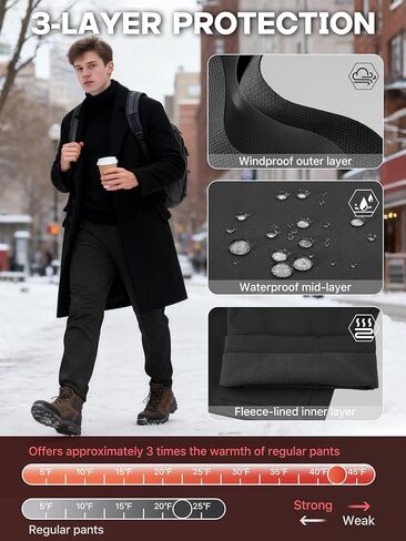 سراويل شتوية مبطنة بالصوف للتدفئة للرجال من الجندي الحر، سراويل تزلج على الجليد قابلة للتوسيع بخصر ناعم in Kuwait