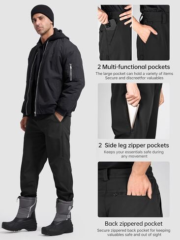 سراويل شتوية مبطنة بالصوف للتدفئة للرجال من الجندي الحر، سراويل تزلج على الجليد قابلة للتوسيع بخصر ناعم in Kuwait