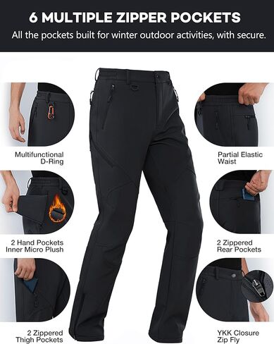 Stlight Mens Snow Ski Water Repellent Softshell Pants for Winter Hiking Fleece Lined Bottom Leg Zipper with 6 Zip Pockets in Kuwait